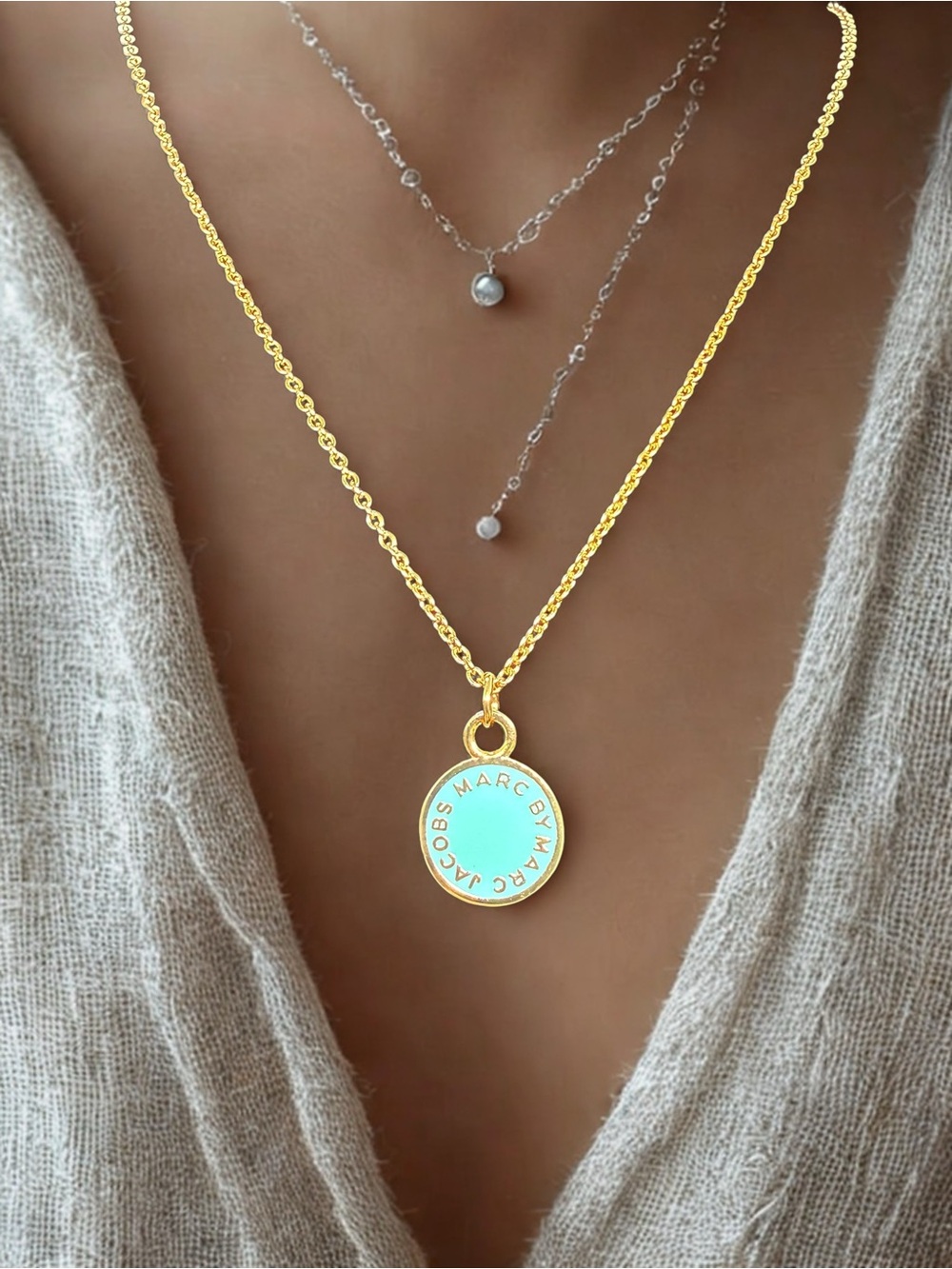 💛MARC BY MARC JACOBS💛Turquoise Enamel Logo Glaze Pendant Necklace/NWT
